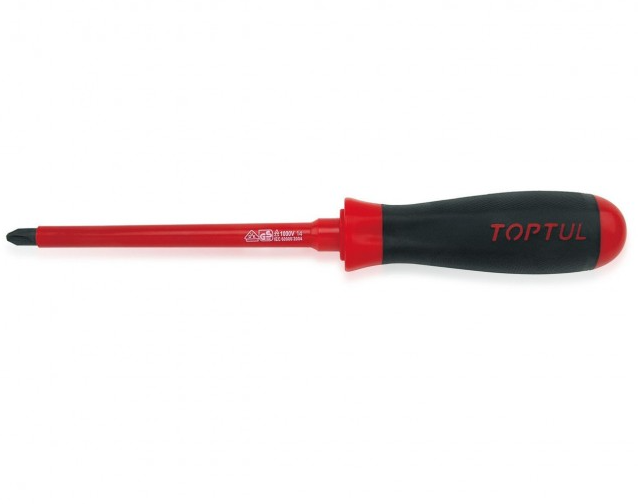 Pozidriv Screwdriver, Insulated, Steel, Rubber Handle