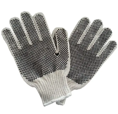 Gloves, String Knit, Cotton/Polyester, Dots on One Side, White