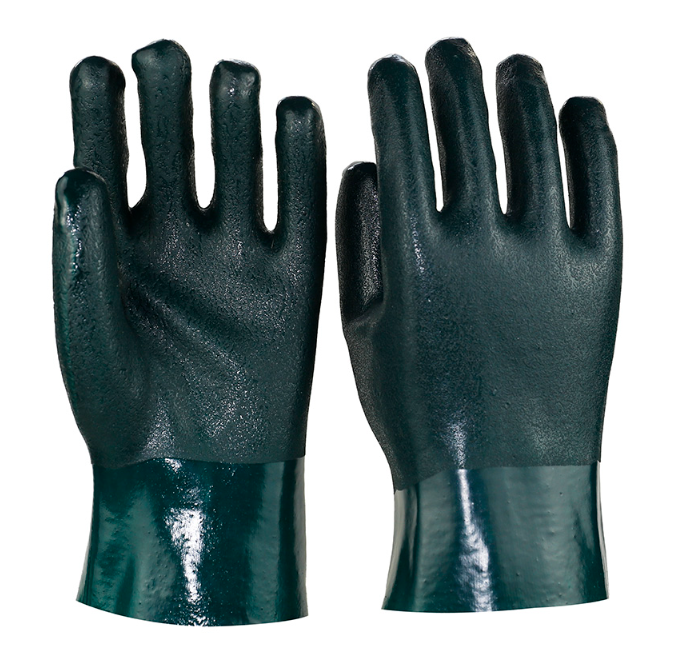 Gloves, PVC Coated, Sandy Finish, Jersey Lining, 12” Gauntlet, Green