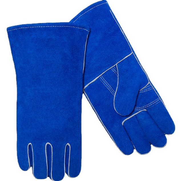 Gloves, Welders, Shoulder Leather, Sock Lined, Kevlar Sewn, Blue