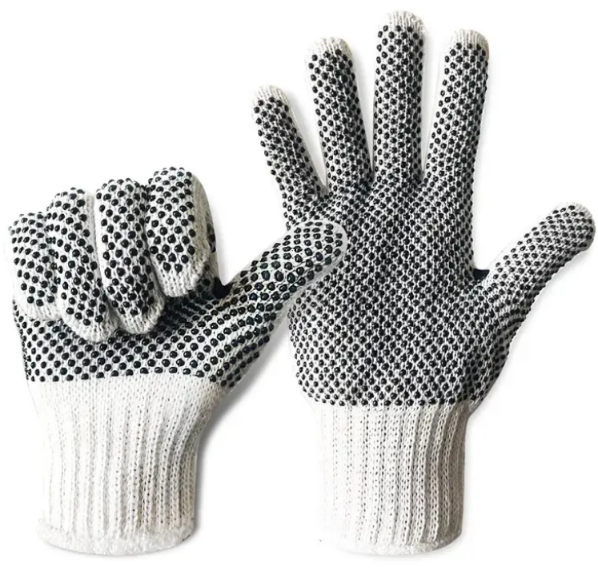 Gloves, String Knit, Cotton/Polyester, Dots on Both Side, White