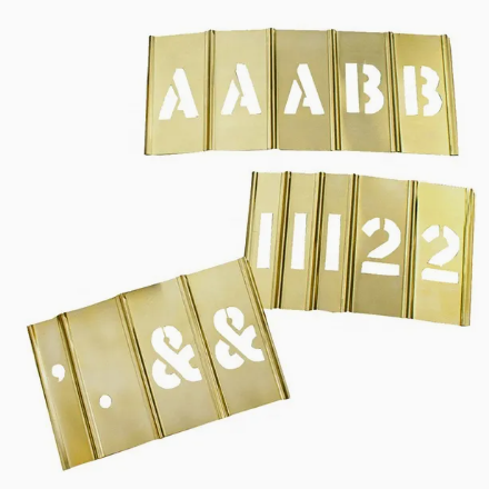 Stencil Set, Letters And Numbers, Brass