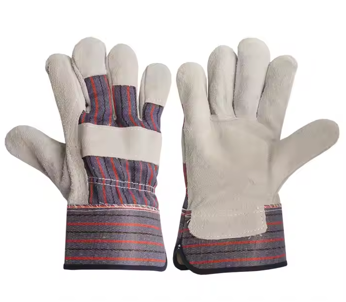 Gloves, Leather Palm, Safety Cuff, Stripe Fabric