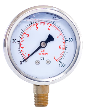 Pressure Gauge, Stainless, Rimless, Brass Internals, Glycerin