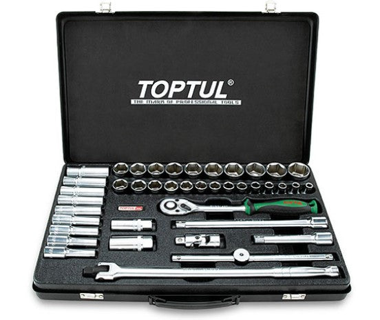 Socket Wrench Set, Chrome, 1/2" Dr, 12 Point, 41 Pc