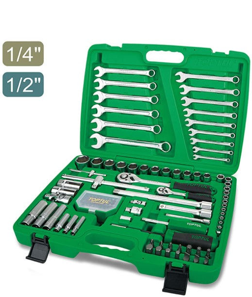 Socket Wrench Set, Chrome, 1/4" & 1/2" Dr, 106 Pc