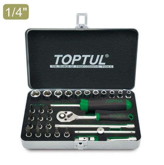 Socket Wrench Set, Chrome, 1/4" Dr, 6 Point, 31 Pc