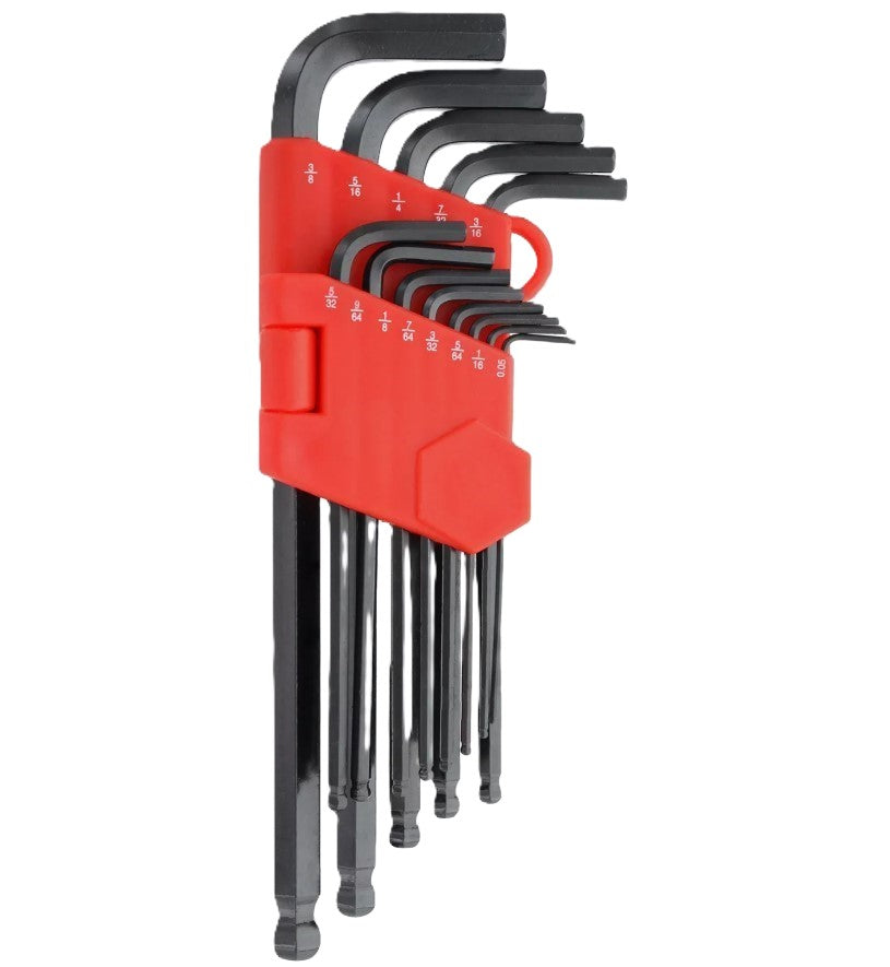 Hex Key Set, Ball Point, Long Arm, Steel, 1.27-10mm and 1/16-3/8" , 26-Pc