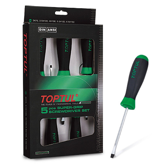 Slotted Screwdriver Set, Steel, Rubber Handle, 3 - 6.5 mm, 5 Pc