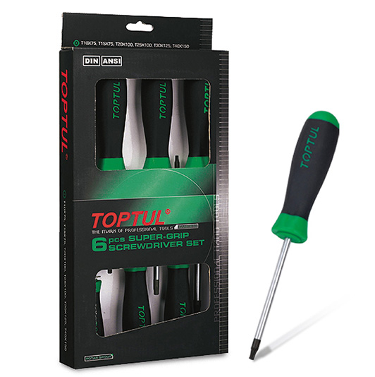 Torx Screwdriver Set, Tamper Proof, Steel, Rubber Handle, T10 - T40, 6 Pc