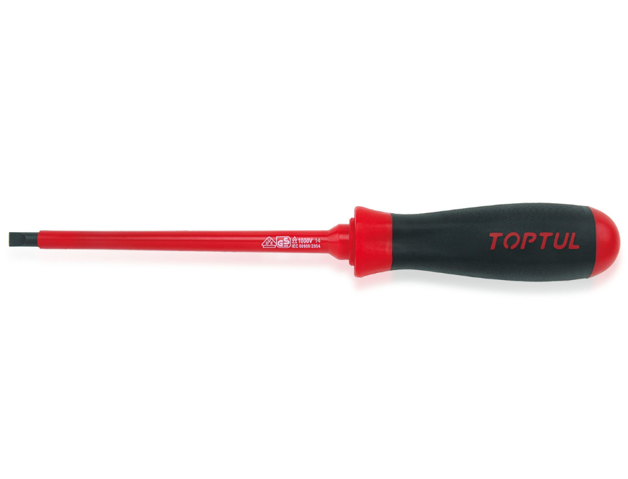 Slotted Screwdriver, Insulated , Steel, Rubber Handle