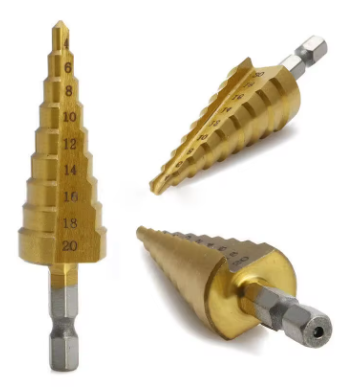 Step Drill Bit Set, 1/8" To 1/2" x 1/32", Varying Mediums